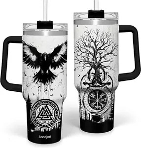 Viking Gifts for Men, 40oz Stainless Steel Insulated Coffee Tumbler With Lid & Straw, Travel Cup Gift for Husband Dad,