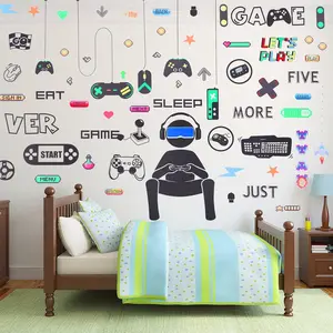P-WPA012  56 Pieces Gamer Wall Decals Gaming Controller Joystick Decals Removable Video Games Stickers Game Boy Wall Art for Bedroom Playroom Decoration (Black White) Smooth Decorative