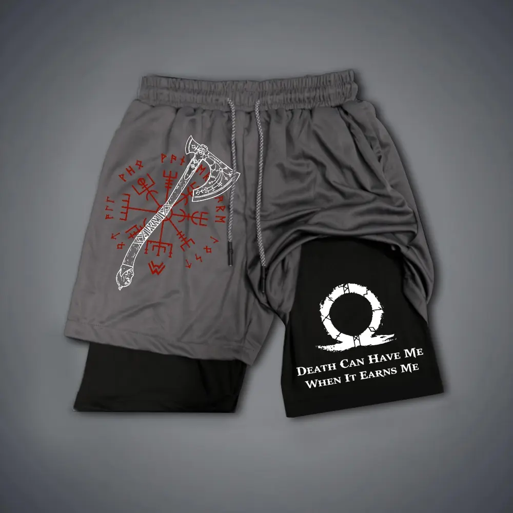 God of War Double-Layer Sports Shorts Graphic Shorts Black Shorts Camo Shorts Streetwear Shorts Men Outfits Men Short Shorts Vacation Outfits Shorts