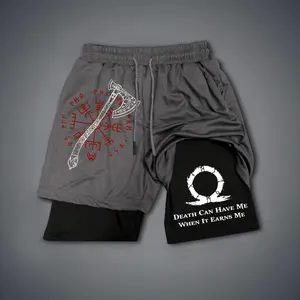 God of War Double-Layer Sports Shorts Graphic Shorts Black Shorts Camo Shorts Streetwear Shorts Men Outfits Men Short Shorts Vacation Outfits Shorts