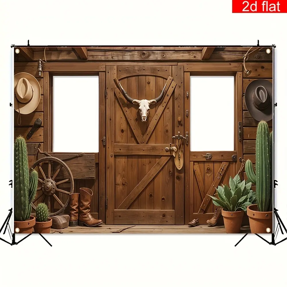 Western Cowboy Log Cabin Photo Background, Western Backdrop, 2D Polyester Cutout, Perfect for Western Parties, Bar Decor, Retro Events, Saloon Atmosphere
