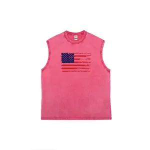 Retro washed pure cotton vest with national flag pattern print, loose fit suitable for both men and women, soft and comfortable fabric, highly recommended to purchase