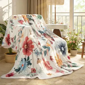 Floral Flannel Blanket for Women Girls Dorm Boho Decor,Small Throw Blanket for Couch Bed Chair Cover Lightweight,Decorative Flannel Blanket Throws Mom Gift Spring Home Decor,Multi Flower