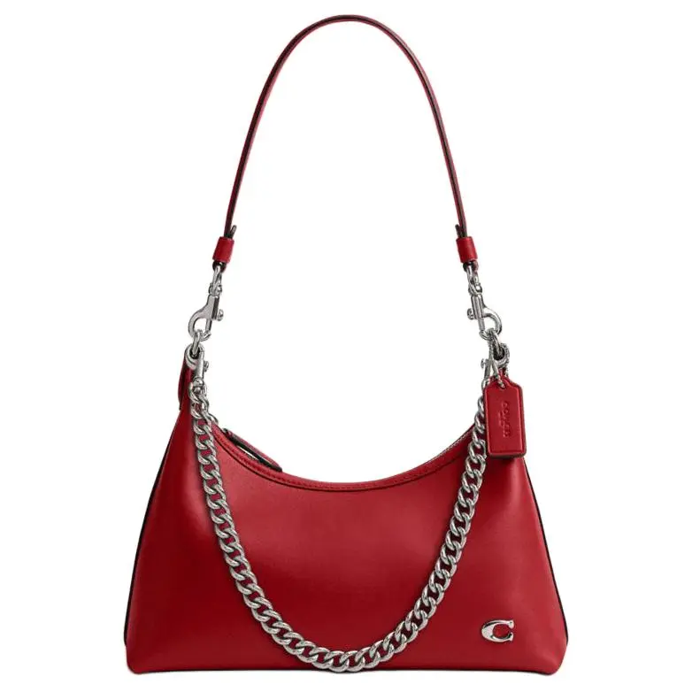 COACH Juliet 25 Leather Handbag with Zipper Closure and Brand Logo in Ruby Red for Women Commuter Purse Crossbody Chain Bag