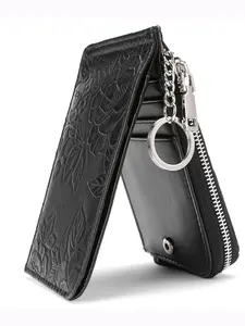 Women's Embossed Print Zipper Wallet, Large Capacity Multi-Card Slot, Keychain Card Case Set, Summer 2026 New Arrival