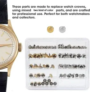 120PCS Watch Crown Replacement Fit for Role-x, 5.3mm 6.0mm 7.0mm, Waterproof Down Screw Copper Bronze Link Accessories Assortment Part Kit, Spare Repairing Removal Tool to Repair