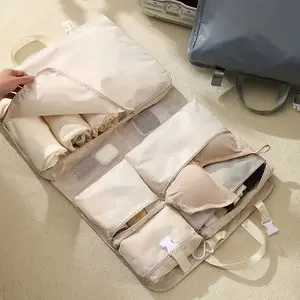 Large Capacity Foldable Travel Storage Bag, Travel Organizer, Multiple Compartments for Clothing, Underwear, Socks, Portable Dustproof Polyester Solution