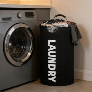 Foldable Waterproof Clothes Storage Basket with Handle, for Laundry Room Bathroom Bedroom Tidying, Round Collapsible Laundry Hamper, Dustproof & Moisture Resistant, Multi-scene Home Storage Organizer
