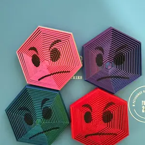 3D Printed Hexagon Stress Relief Model Moving Changeable Expression Figurine, Cup Mat, Decorative Desk Accessory, Unique Gift Idea