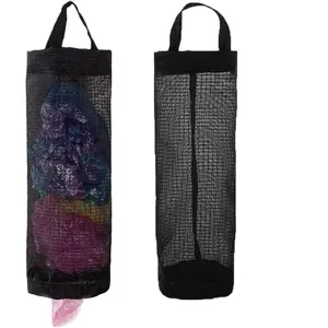 Plastic Bag Holder, Grocery Bag Holder Mesh Hanging Storage Bag Dispenser (Black) Organiser Hangable