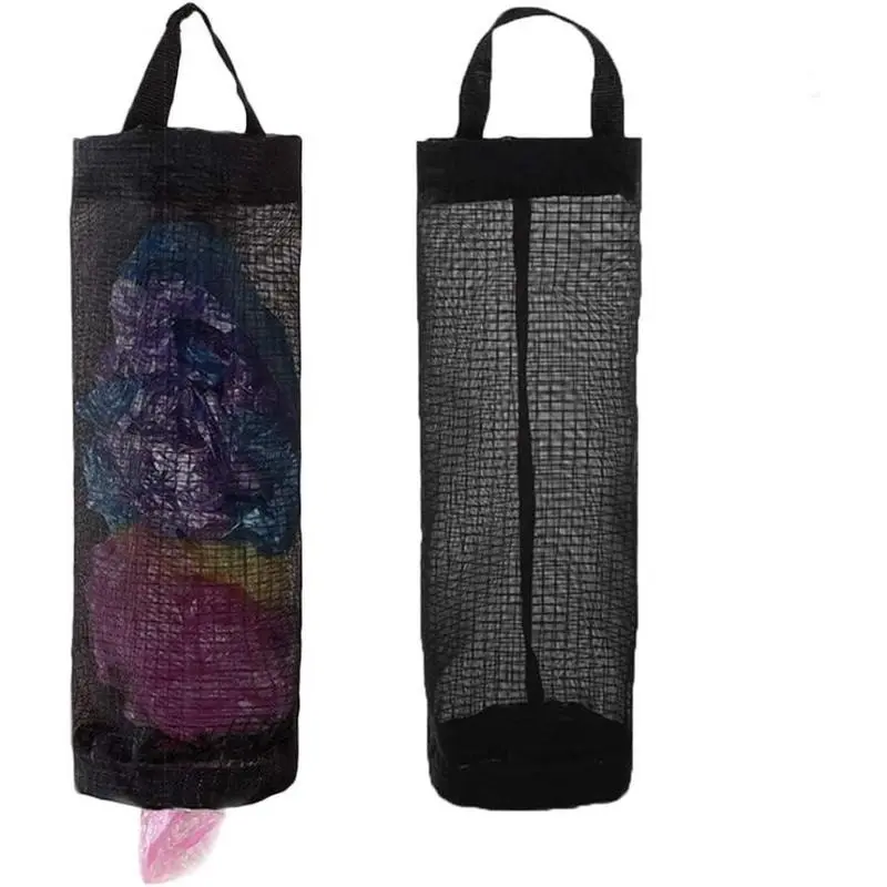 Plastic Bag Holder, Grocery Bag Holder Mesh Hanging Storage Bag Dispenser (Black) Organiser Hangable