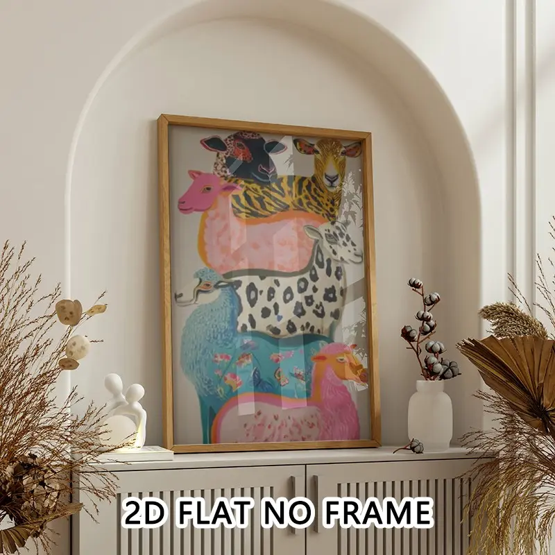 1PC Unframed 2D Flat Printed Canvas Art, Retro American Creative Stacked Sheep Pattern Canvas Wall Art, Perfect for Home Decor in Living Room, Bedroom, Dining Room, Office, Indoor Hanging Decoration