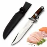 Wooden-Handled Kitchen Knife with Decorative Patterned Blade and Protective Sheath - Utensil for Meat Cutting, Barbecue - Christmas, Thanksgiving, Father’s Day Gift for Home Cooking Enthusiasts - Knives Kitchen Set Compatible Item