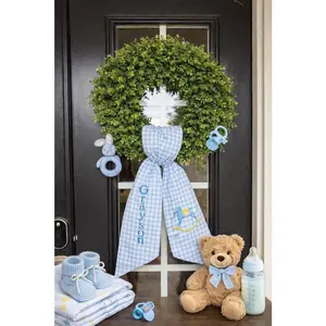 Monogrammed Baby Boy Wreath Sash: Embroidered Rocking Horse Decor