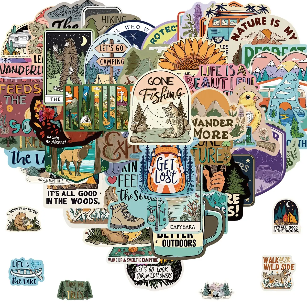 50pcs Camping Stickers, Waterproof Vinyl Stickers for Outdoor Adventure, Laptop, Travel, Hiking, Bike, Car, Luggage, Nature, Decal For Cars