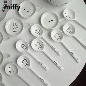 Kawaii Miffy Ceramic Saucer Spoon Household Children's Rice Spoon Single-handled Saucer Gift Toy