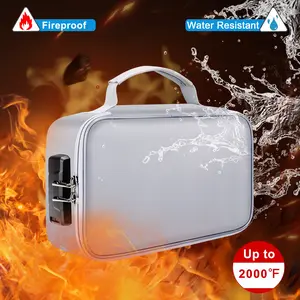 Small Silver Color Lockable Fireproof Waterproof File Bag, Essential Portable Item for Home Office and Travel, Secure Document Storage Solution