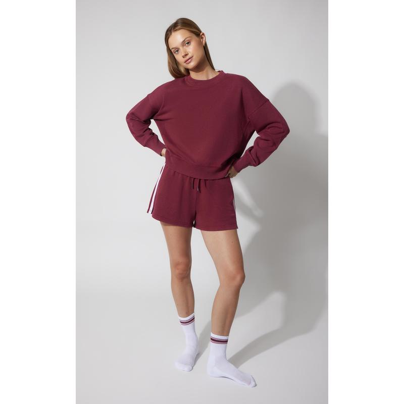 3 PC Washed Loop Terry Crew Neck Long Sleeve + High Waist Short + Sock Set - Our Ocean Core Story