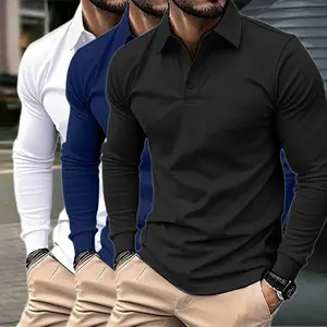 Men’s 3-Pack Classic Solid Long Sleeve Polo Shirts – Stretchable slim fit, quick dry, ideal for business, golf, and casual wear