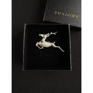S925 Silver White Baroque Pearl Sri Lankan Sapphire Reindeer Deer Brooch, Pendant