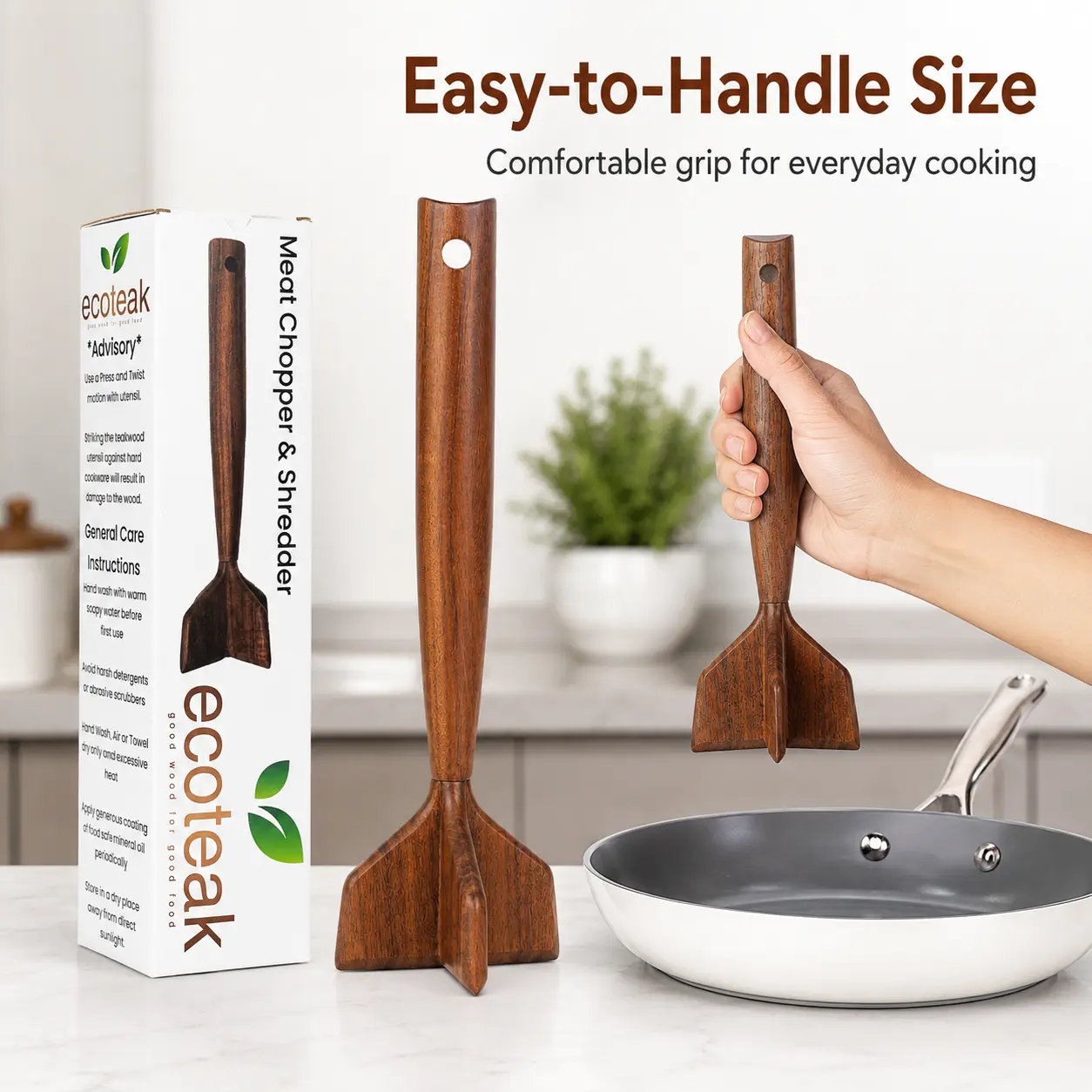 Wooden Meat Chopper & Ground Beef Masher – Kitchen Meat Crumbler for Ground Beef, Turkey, Sausage & Hamburger Meat, Heat Resistant Cooking Tool