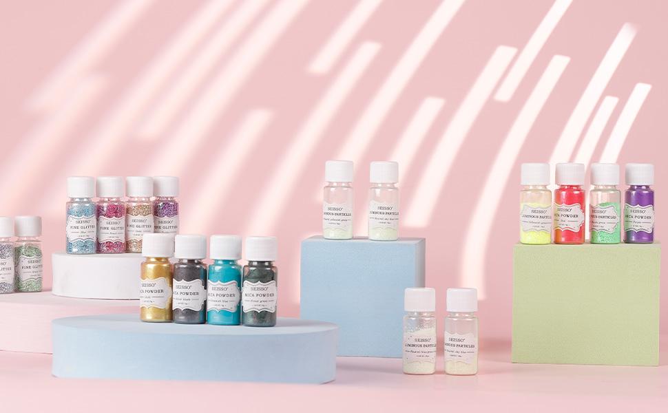 SEISSO 18-Bottle DIY Glow & Shimmer Set | Mica Powder, Glow Sequins & Sand | Perfect for Epoxy Resin, Nails, Slime & Candle Making