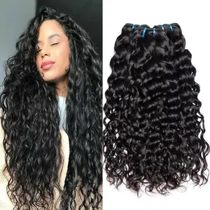 Megeen Hair Water Wave Bundles Human Hair 100% Unprocessed Human Hair Bundles 1/3/4 Bundles Deals Human Hair Extensions 12A Water Wavy Human Hair Bundles for Women Natural Color Human Hair Weft Extensions