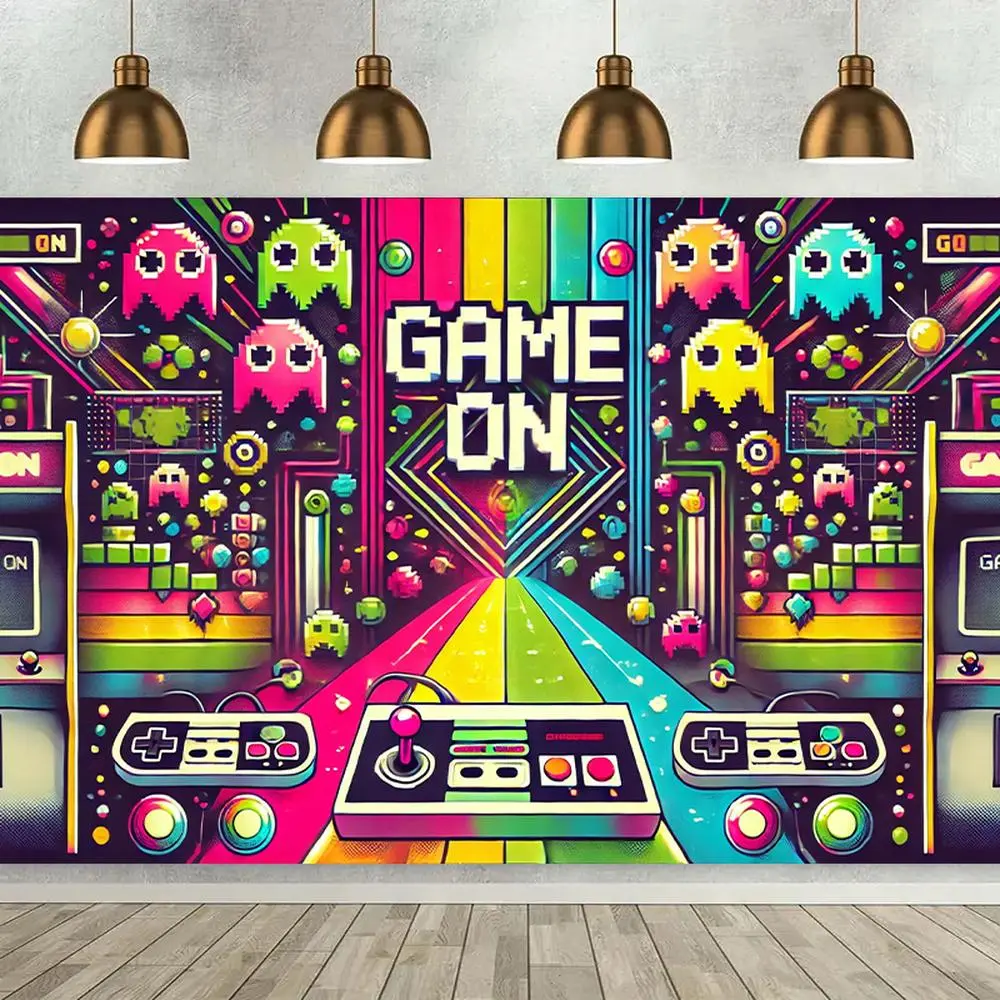 1pc 2D Flat Retro Arcade Polyester Fabric Backdrop Banner, Wall Covering (cm), Retro-Themed Home Decor, Non-Electric Gift for Party Use