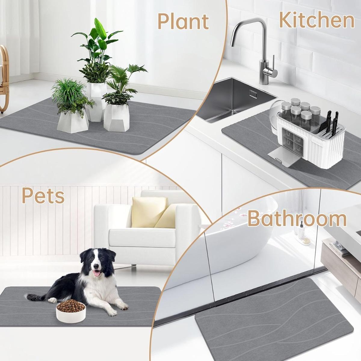 2 Pack Extra Large Diatomaceous Earth Stone Bath Mat, 23"x15" Super Absorbent Quick Drying Bathroom Shower Mat with Non-Slip Base, Easy to Clean