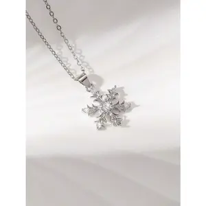 Trendy Minimalist Snowflake Necklace with Cubic Zirconia