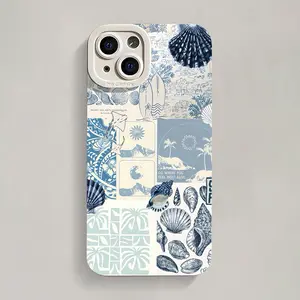 Ocean-inspired creative coastal seashell and seaweed pattern phone case, shockproof protective cover. Compatible with iPhone 17/16/15/14/13/12/11/X/XS/XS Max/XR/12, 13 Mini/16E/17E, a holiday gift for friends, family, and yourself.