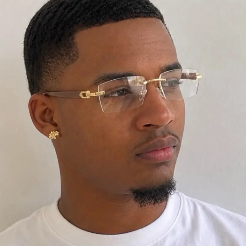 Luxury Rimless Clear Lens Fashion Glasses for Men Gold Brown Frame