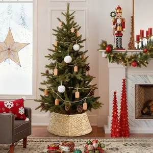 36” & 42” Large Christmas Tree Collar for 8–12ft Trees, Handwoven Water Hyacinth Rattan Base Cover with Cord Opening & Quick Lock Design | Christmas Decor