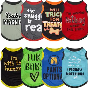 Dog Clothes with Funny Letters, 8 Counts/set Summer Pet T Shirts, Breathable Dog Outfit, Soft Dog Sweatshirt for Pet Dogs Cats