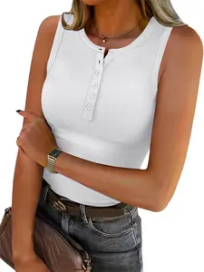 ANRABESS Tank Tops for Women Sleeveless Henley High Neck Summer Ribbed Slim Fit Shirts Racerback Casual Beach Vacation Outfit