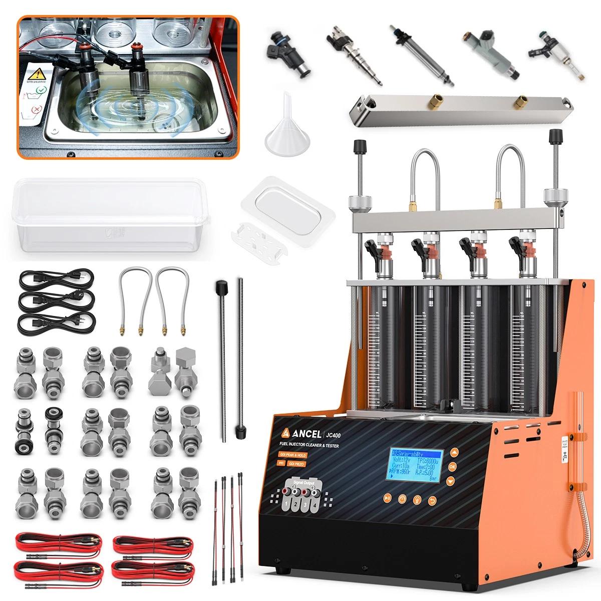 ANCEL JC400 4-Channel Fuel Injector Cleaner & Tester with Ultrasonic Cleaning | GDI & Piezo Supported | 20 Bar Pressure | for Car/Motorcycle