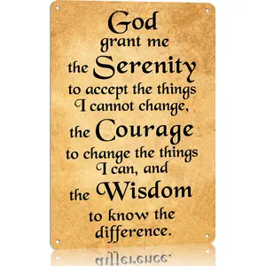 Vintage Aluminum Serenity Prayer Engraved Metal Sign, 8x12 in - Gender-Neutral Aluminum-Based Decorative Home Sign, Wall Decor for Bedroom, Office, Aluminum-Based Home Signs