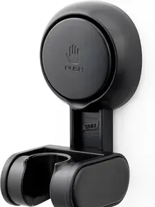 TAILI Shower Head Holder Suction Cup, Adjustable Height & Angle, Wall Mounted, Waterproof, Black, Plastic, Round, Bathroom & Shower Fixture