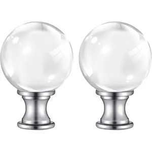 2 Pack Lamp Finials, 1/4-27 Inch Threaded Base Glass Ball Decorative Lamp Finials with Chrome Base, Lamp Shade Screw Cap for Table or Floor Lamps
