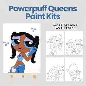 Powerpuff Queens Sip and Paint Night Kit – Pre Drawn Canvas, Paint, Easel & More!