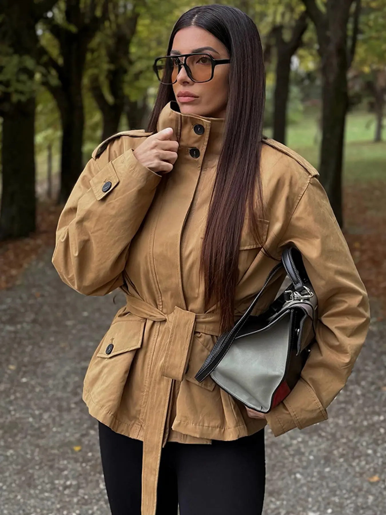Oversized Crop Outerwears Women's Jacket Casual Chic Outerwear Autumn Fashion Camel Trench Coat With Belted High Neck New In Coats & Jackets Long Sleeve Button Coat Perfect For Street Style Or Office Looks Windbreaker