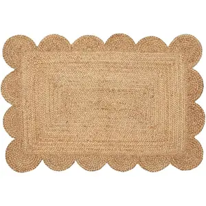 Weaving Cottage Scalloped Natural Jute Area Rug |   Beige, 2X3 FT Handwoven Jute Doormat |   Eco-Friendly,, and Stylish |   Perfect for Living Room, Bedroom, and Entryway