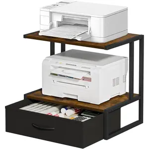 Printer Stand with Storage for Desk with Fabric Drawer Desktop Printer Stand Shelf Organzier for Home Office Fits Above and Under Desk for Printer Fax Machine Copier Scanner Brown