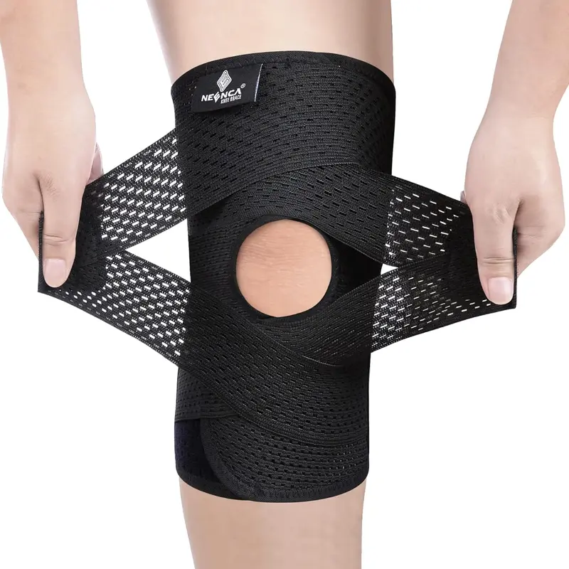 NEENCA Fabric Knee Brace - Elastic Sports Sleeve with Adjustable Wrap, Side Stabilizers, Air Mesh Fabric, Ultra Soft Bandage, Light Compression for Running, Meniscus Tear Pain Relief
