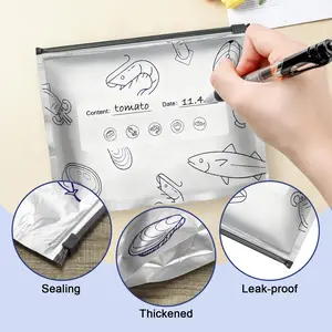 30 Pack Reusable Aluminum Foil Sealable Storage Bags, New Resealable Vacuum Zipper Pouches for Food, Stand Up Foil Sealable Bags with Label and Zip Lock for Vegetables, Fruits, Meat (3 Sizes)