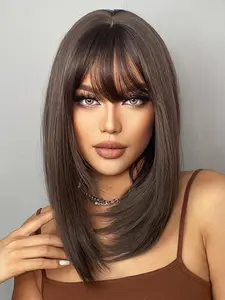 Bangs Shoulder-Length Wig, Heat Resistant Material, Natural Look, Comfortable Wear, Daily Use, Fashionable and Attractive, Straight Synthetic Wig, Natural Looking Wig, Straight Wigs