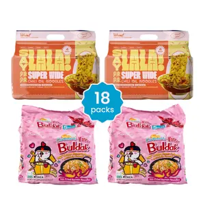 SAYLALA Super Wide Chili Oil Noodles (2 bags) & Samyang Buldak Carbonara (2 bags) | Instant Ramen Noodles