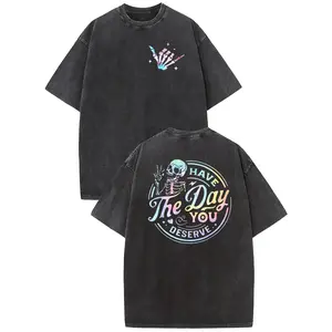 Sunland Fasion Oversize Acid Wash Vintage Skeleton Pattern T-Shirt,Inspiration Women Tops,Sarcastic Quote Tee,Motivational Gift,comfort Cotton Fabric Tee For Women pink