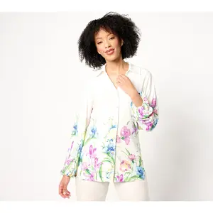 GRAVER Susan Graver Printed Liquid Knit Button-Front Shirt