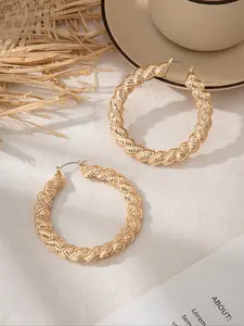 Women's Elegant Texture Metal Rope Design Hoop Earrings, Exquisite Trendy Striking Hoop Earrings, Casual Trendy Jewelry, Fashionable Jewelry for Women for Daily & Party Decoration, Exquisite Jewelry Gift